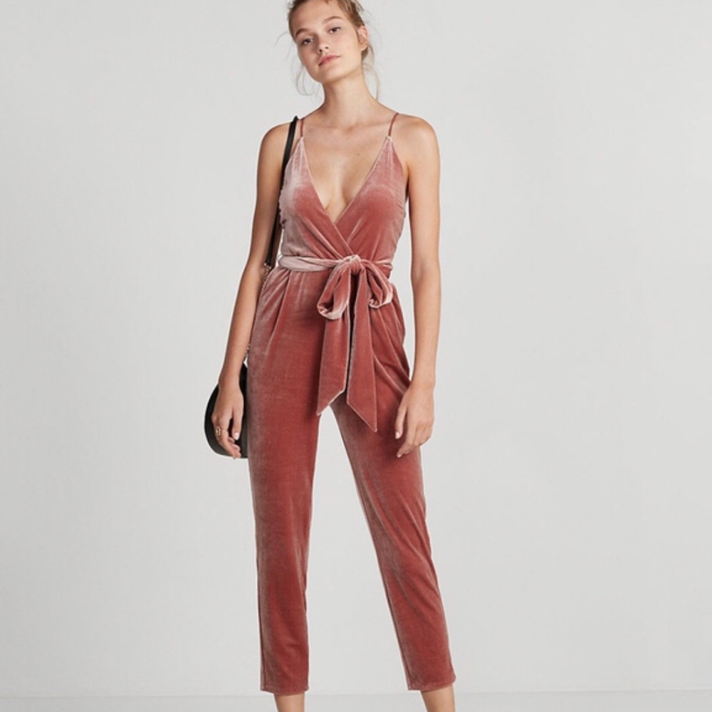 Express Velvet Jumpsuit in Blush - Size 0